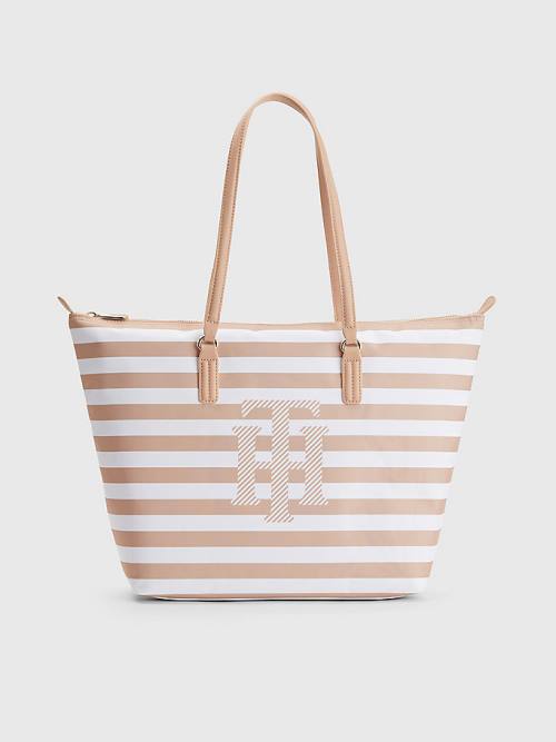 Tommy Hilfiger Nylon Stripe Tote Ženske Torbice Bež | TH483YXD