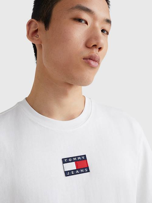 Tommy Hilfiger Organic Cotton Badge Moški Majice Bela | TH576RFO