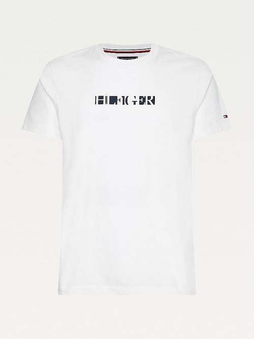 Tommy Hilfiger Organic Cotton Block Logo Moški Majice Bela | TH654PSC