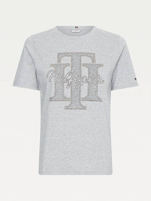 Tommy Hilfiger Organic Cotton Crystal Monogram Ženske Majice Siva | TH360JLR