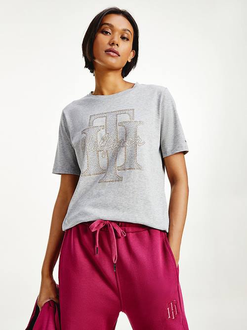 Tommy Hilfiger Organic Cotton Crystal Monogram Ženske Majice Siva | TH360JLR