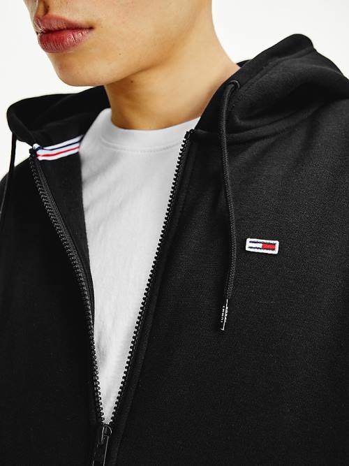 Tommy Hilfiger Organic Cotton Fleece Zip-Thru Moški Pulover s kapuco Črna | TH753RXV