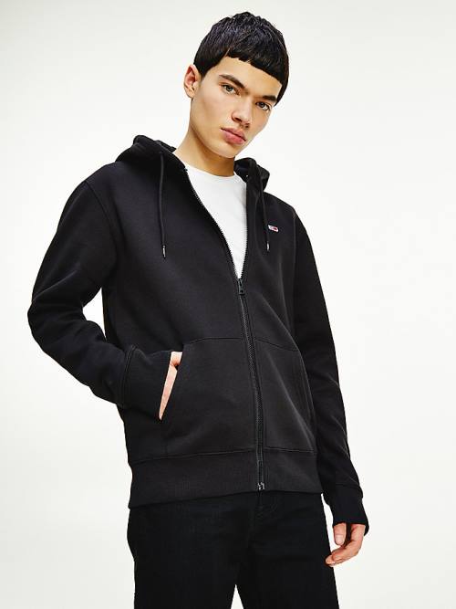 Tommy Hilfiger Organic Cotton Fleece Zip-Thru Moški Pulover s kapuco Črna | TH753RXV