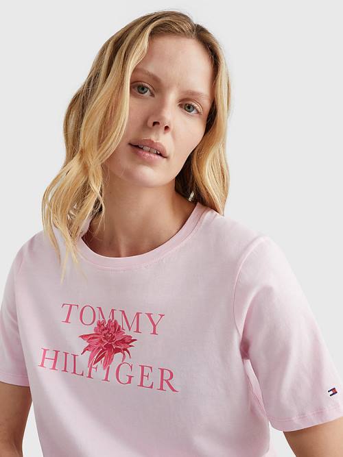 Tommy Hilfiger Organic Cotton Floral Print Ženske Majice Roza | TH096FZL