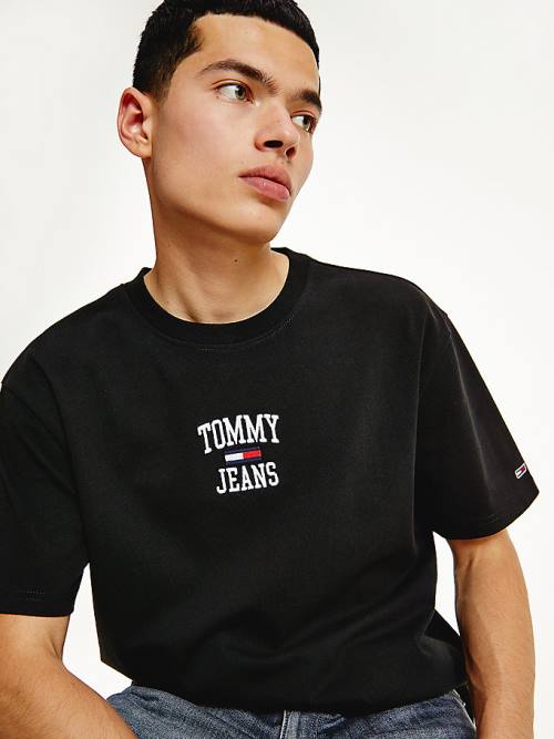 Tommy Hilfiger Organic Cotton Jersey Logo Moški Majice Črna | TH835ZUM