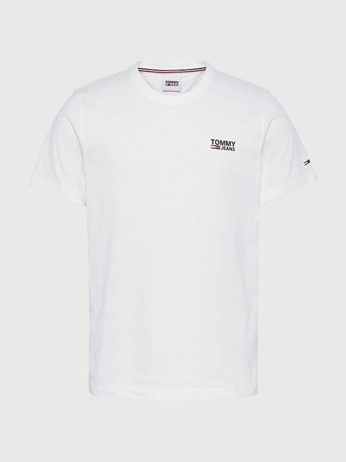 Tommy Hilfiger Organic Cotton Logo Moški Majice Bela | TH687MHP