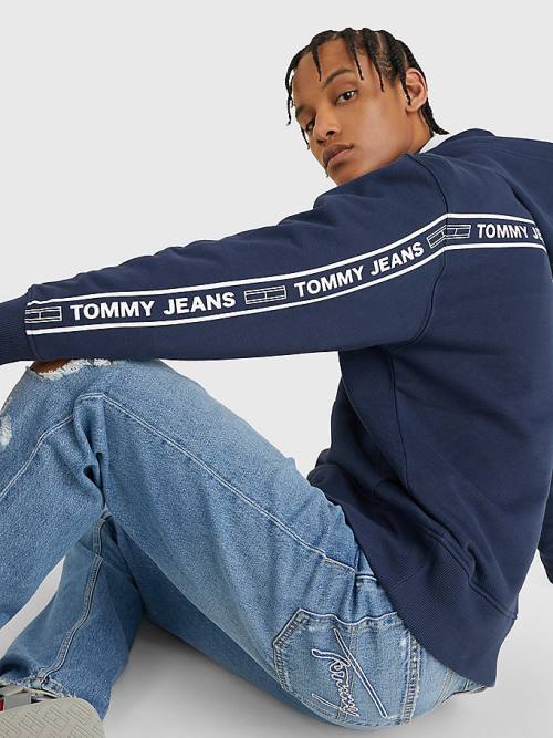 Tommy Hilfiger Organic Cotton Logo Tape Moški Pulover s kapuco Modra | TH058VXG