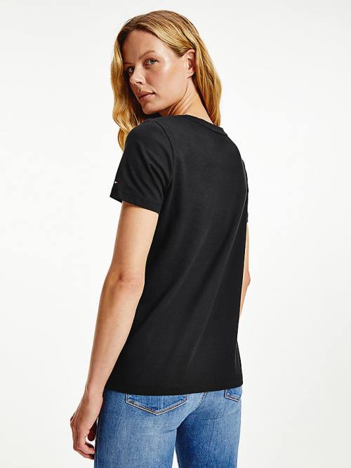 Tommy Hilfiger Organic Cotton Logo Ženske Majice Črna | TH671NJG