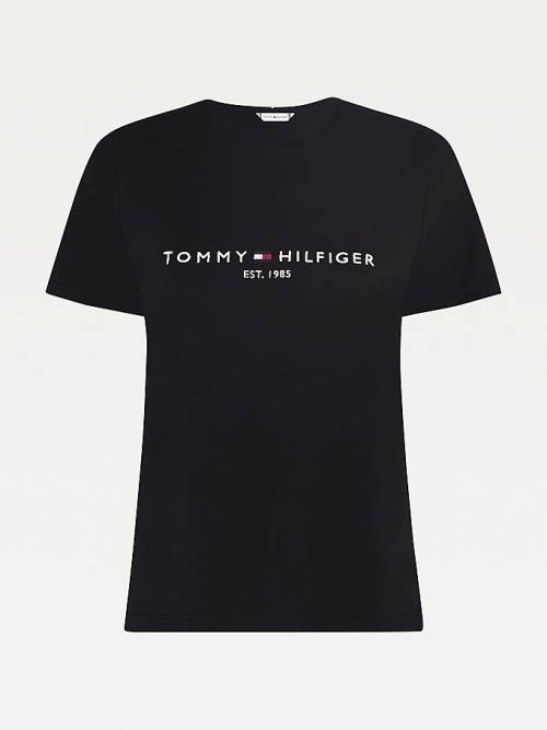 Tommy Hilfiger Organic Cotton Logo Ženske Majice Črna | TH671NJG