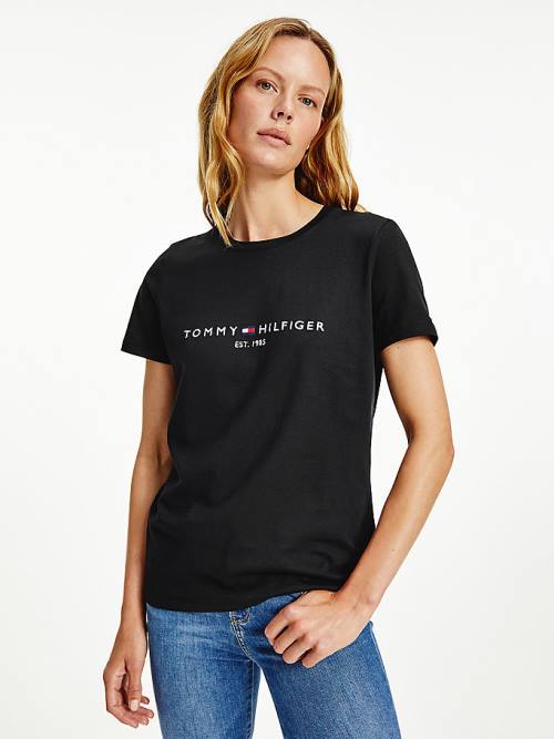 Tommy Hilfiger Organic Cotton Logo Ženske Majice Črna | TH671NJG