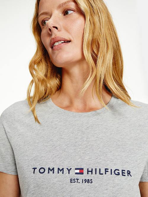 Tommy Hilfiger Organic Cotton Logo Ženske Majice Siva | TH820NRA