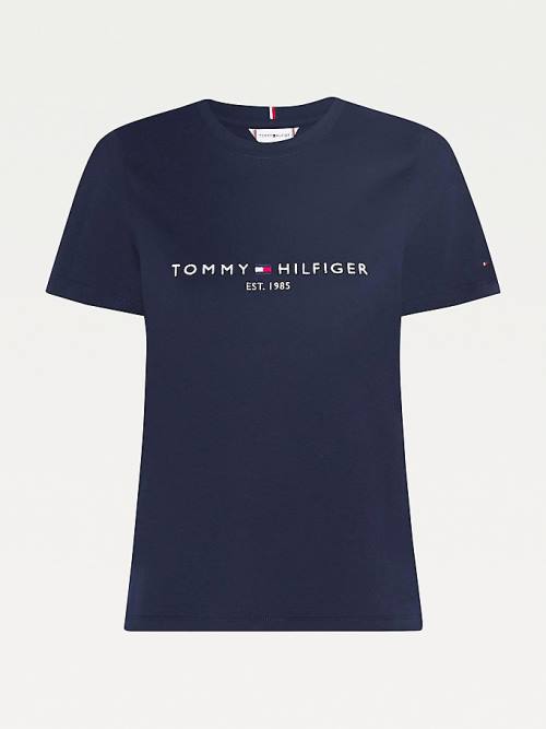 Tommy Hilfiger Organic Cotton Logo Ženske Majice Modra | TH904ILS