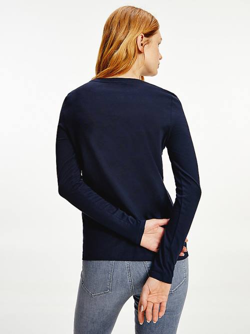 Tommy Hilfiger Organic Cotton Long Sleeve Ženske Majice Modra | TH034BTH