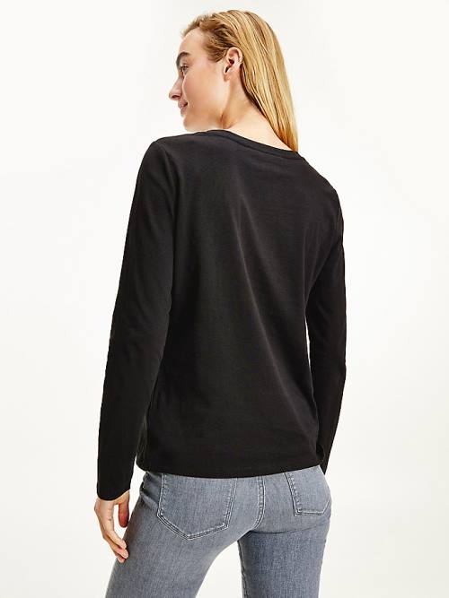 Tommy Hilfiger Organic Cotton Long Sleeve Ženske Majice Črna | TH814MFR