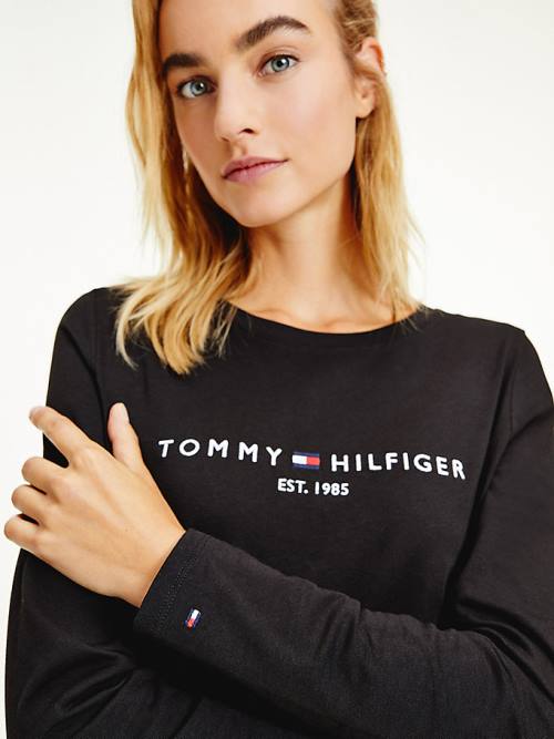 Tommy Hilfiger Organic Cotton Long Sleeve Ženske Majice Črna | TH814MFR