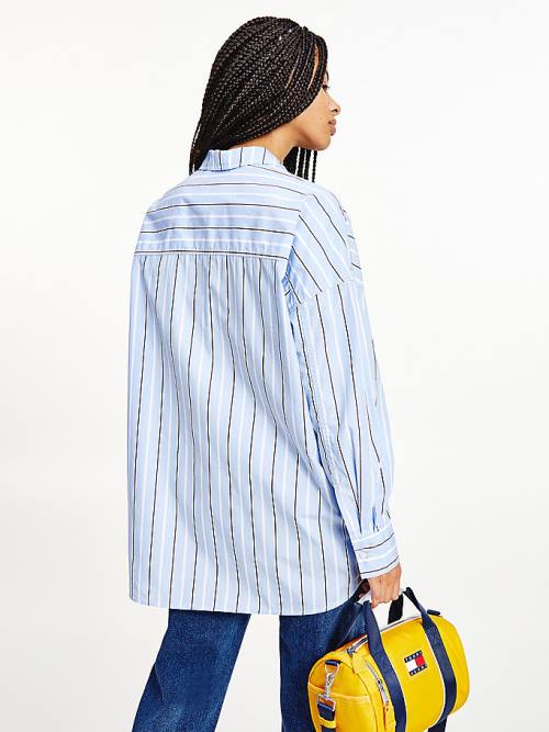 Tommy Hilfiger Organic Cotton Oversized Stripe Ženske Srajce Modra | TH157VPX