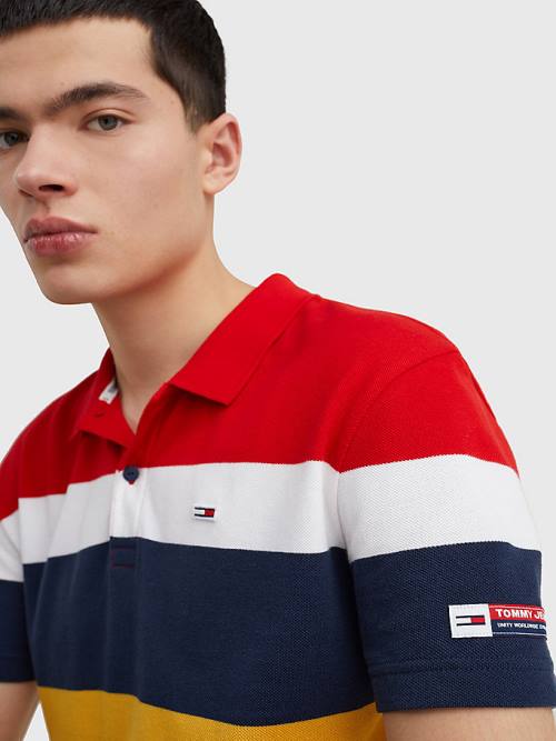 Tommy Hilfiger Organic Cotton Pique Multi Stripe Moški Polo Majica Rdeča | TH049MDH