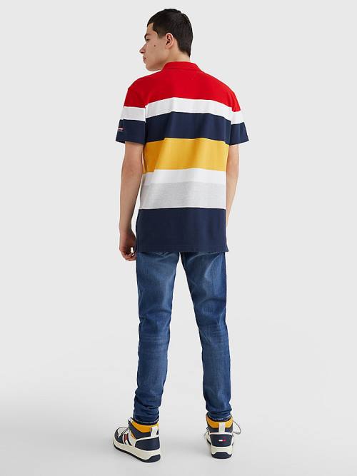 Tommy Hilfiger Organic Cotton Pique Multi Stripe Moški Polo Majica Rdeča | TH049MDH