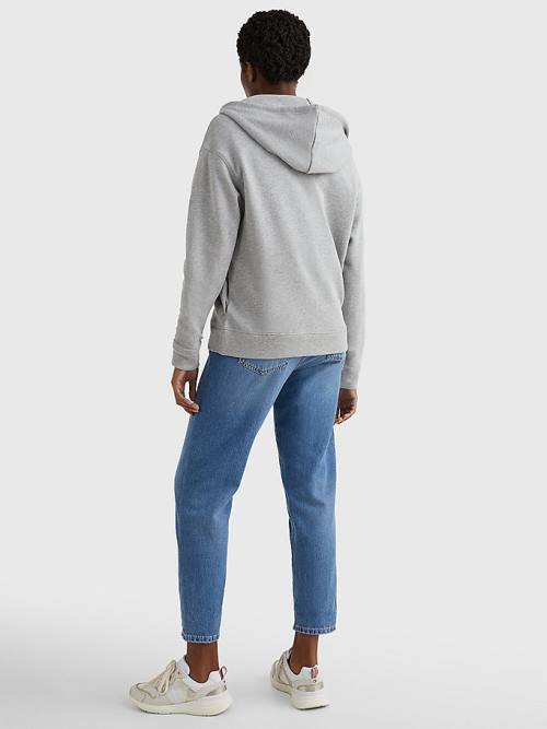 Tommy Hilfiger Organic Cotton Relaxed Fit Zip-Thru Ženske Pulover s kapuco Siva | TH389MSL