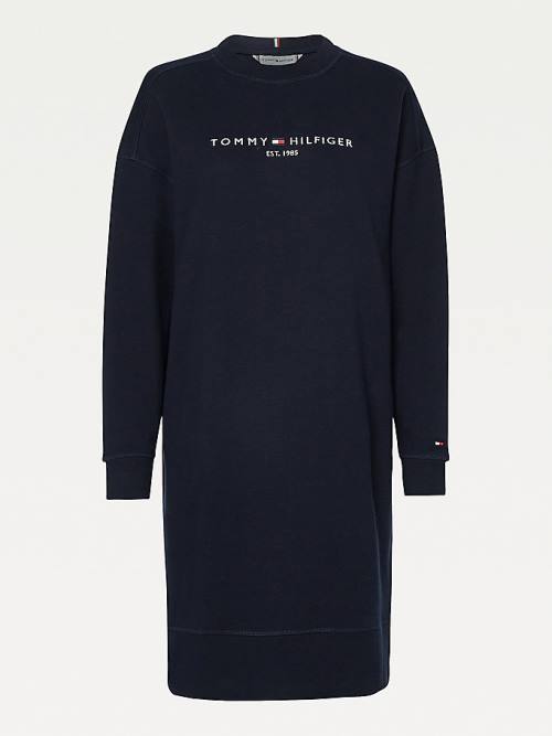 Tommy Hilfiger Organic Cotton Relaxed Fit Sweatshirt Ženske Obleke Modra | TH751SAB