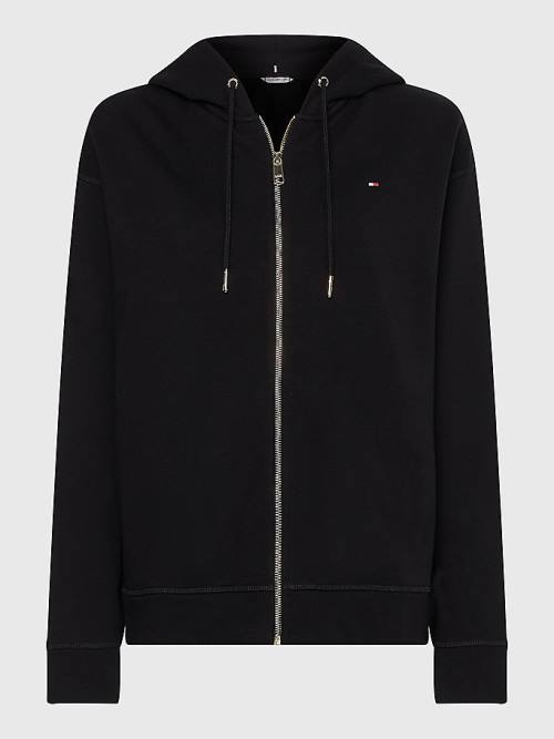 Tommy Hilfiger Organic Cotton Relaxed Fit Zip-Thru Ženske Pulover s kapuco Črna | TH803MNT