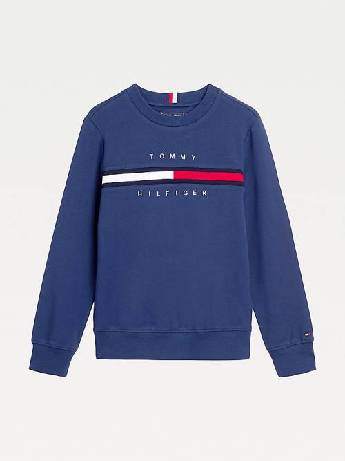 Tommy Hilfiger Organic Cotton Rib Knit Panel Fantje Pulover Modra | TH823DMC