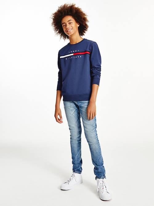 Tommy Hilfiger Organic Cotton Rib Knit Panel Fantje Pulover Modra | TH823DMC