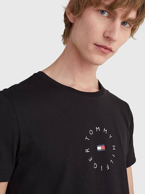 Tommy Hilfiger Organic Cotton Round Logo Moški Majice Črna | TH143YEC