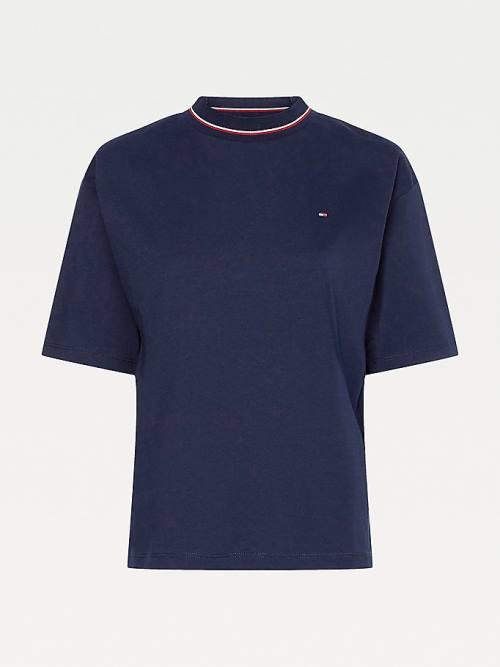 Tommy Hilfiger Organic Cotton Signature Relaxed Fit Ženske Majice Modra | TH653BOS