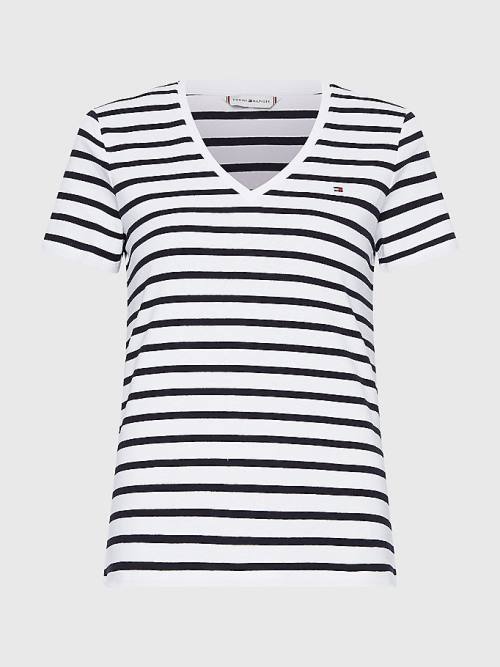 Tommy Hilfiger Organic Cotton Slim Fit V-Neck Ženske Majice Bela | TH741LMV