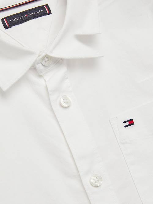 Tommy Hilfiger Organic Cotton Stretch Twill Logo Fantje Srajce Bela | TH642OMC