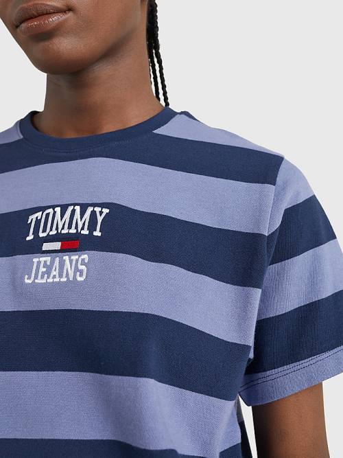 Tommy Hilfiger Organic Cotton Stripe Logo Ženske Majice Modra | TH602AHB