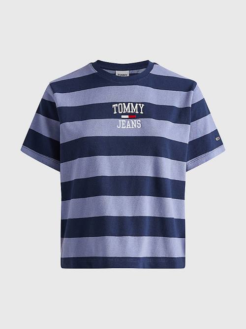 Tommy Hilfiger Organic Cotton Stripe Logo Ženske Majice Modra | TH602AHB