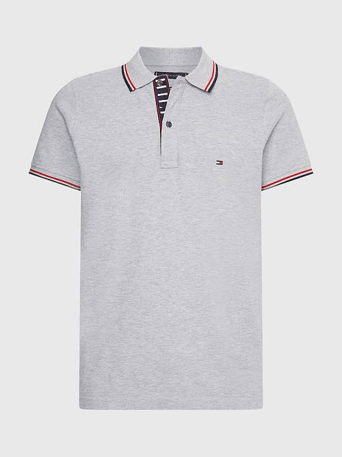 Tommy Hilfiger Organic Cotton Tipped Slim Fit Moški Polo Majica Siva | TH230BUZ