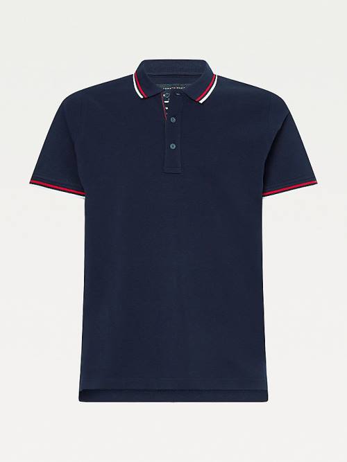 Tommy Hilfiger Organic Cotton Tipped Slim Fit Moški Polo Majica Modra | TH245BTP