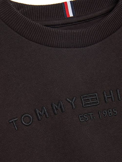 Tommy Hilfiger Organic Cotton Tonal Logo Embroidery Fantje Pulover Črna | TH105MFA