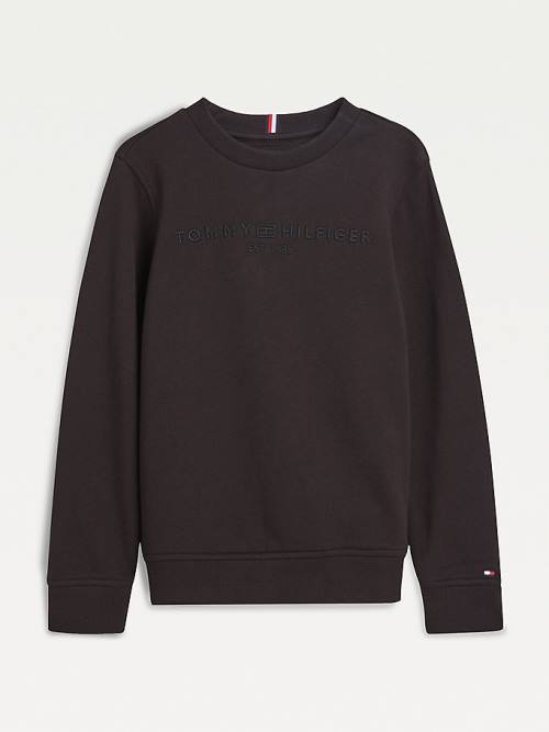 Tommy Hilfiger Organic Cotton Tonal Logo Embroidery Fantje Pulover Črna | TH105MFA