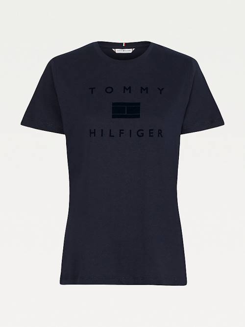 Tommy Hilfiger Organic Cotton Tonal Logo Ženske Majice Modra | TH582WUM