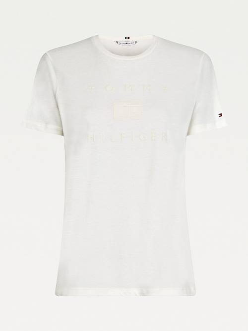 Tommy Hilfiger Organic Cotton Tonal Logo Ženske Majice Bela | TH739ZFQ