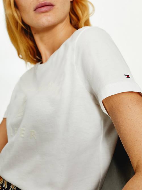 Tommy Hilfiger Organic Cotton Tonal Logo Ženske Majice Bela | TH739ZFQ