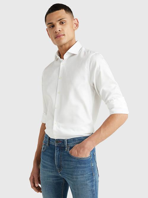 Tommy Hilfiger Organic Cotton Twill Slim Fit Moški Srajce Bela | TH935DVM