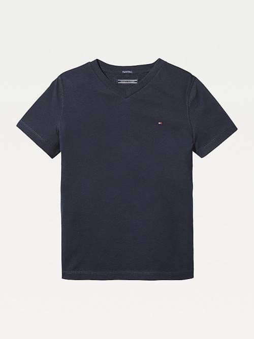 Tommy Hilfiger Organic Cotton V-Neck Dekleta Majice Modra | TH234VTN