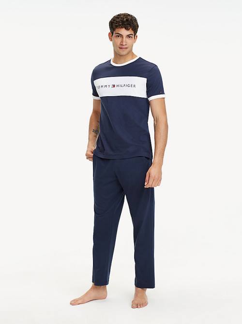 Tommy Hilfiger Original Colour-Blocked Logo Moški Pižama Modra | TH235JSW