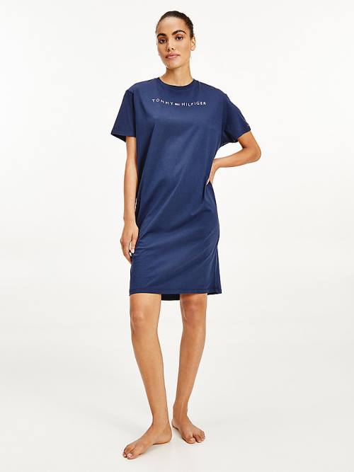 Tommy Hilfiger Original Half Sleeve Nightdress Ženske Pižama Modra | TH493XFI