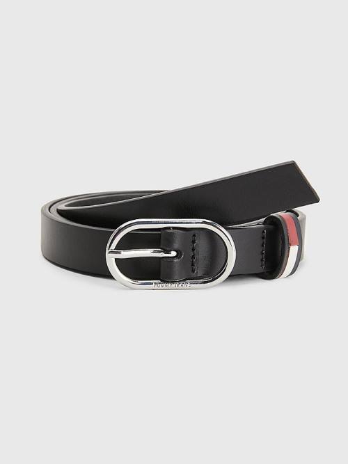 Tommy Hilfiger Oval Buckle Leather Ženske Pas Za Hlače Črna | TH712HOB