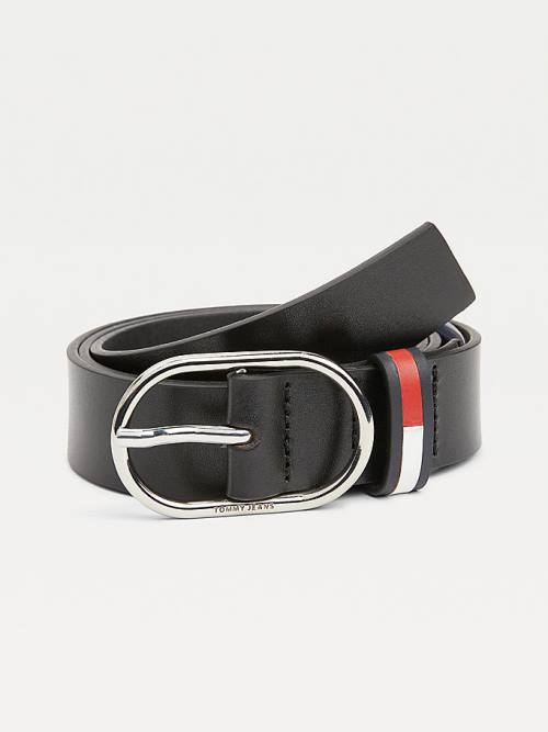 Tommy Hilfiger Oval Buckle Organic Leather Ženske Pas Za Hlače Črna | TH138XQA