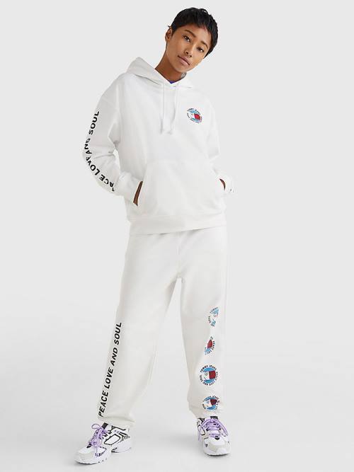 Tommy Hilfiger Oversized Peace Logo Ženske Pulover s kapuco Bela | TH751EAJ