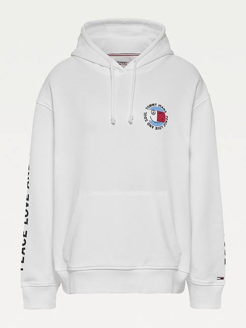 Tommy Hilfiger Oversized Peace Logo Ženske Pulover s kapuco Bela | TH751EAJ