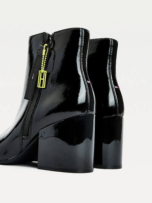 Tommy Hilfiger Patent Block Heel Ankle Ženske Škornji Črna | TH540QEM