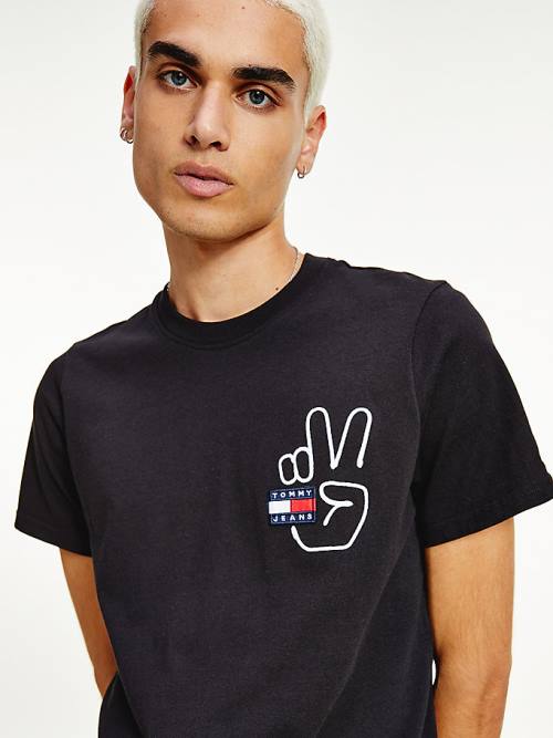 Tommy Hilfiger Peace Badge Moški Majice Črna | TH247LDE